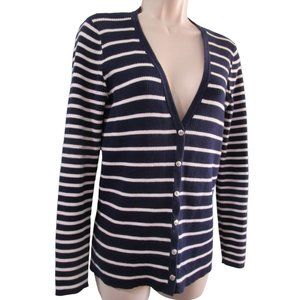 Lauren Ralph Lauren Navy White Stripe V Neck Button Up Cardigan Ladies S/P EUC